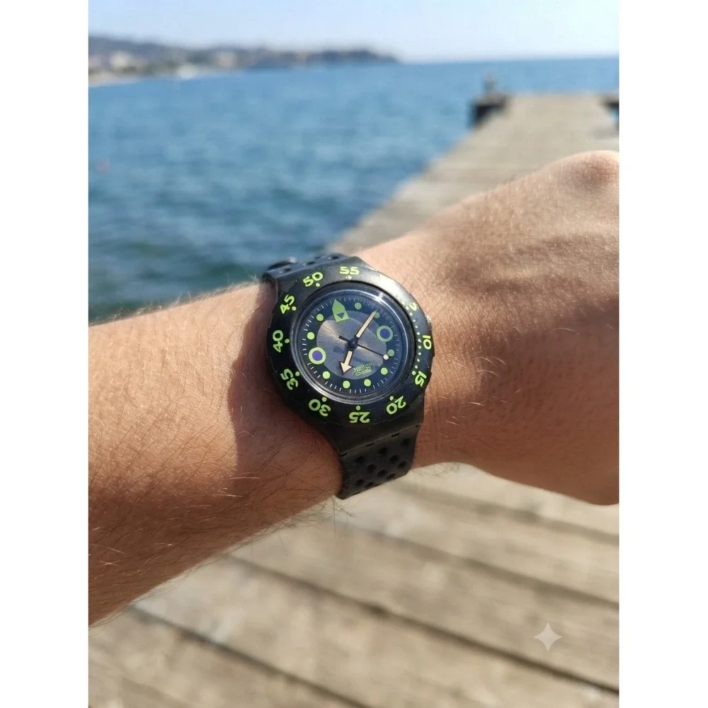 Swatch Scuba 200 SDK101 Barrier Reef Vintage Black Green Diving Watch Swiss Made